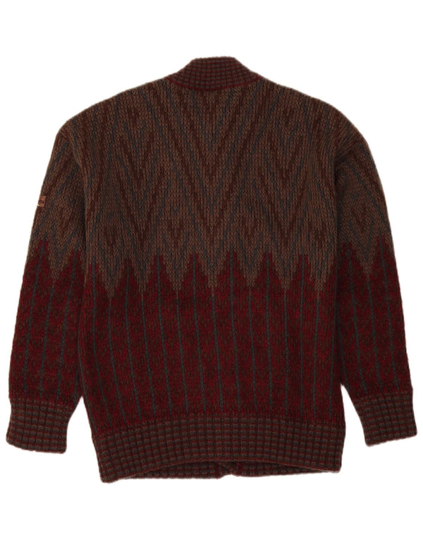 vintage Mens Cardigan Pull Moyen Bourgogne Géométrique