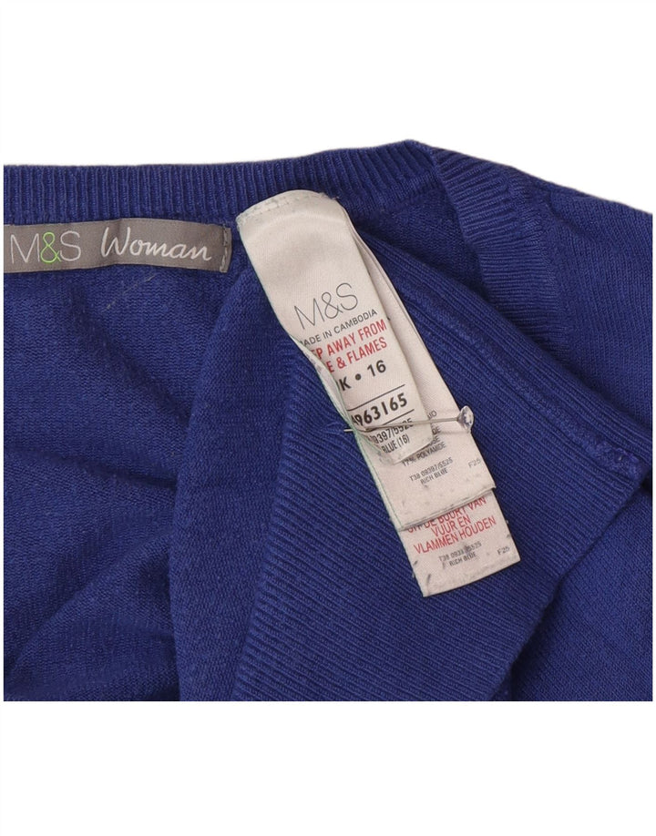 Marks & Spencer Pull col en V pour femme UK 16 Large Bleu Polyamide
