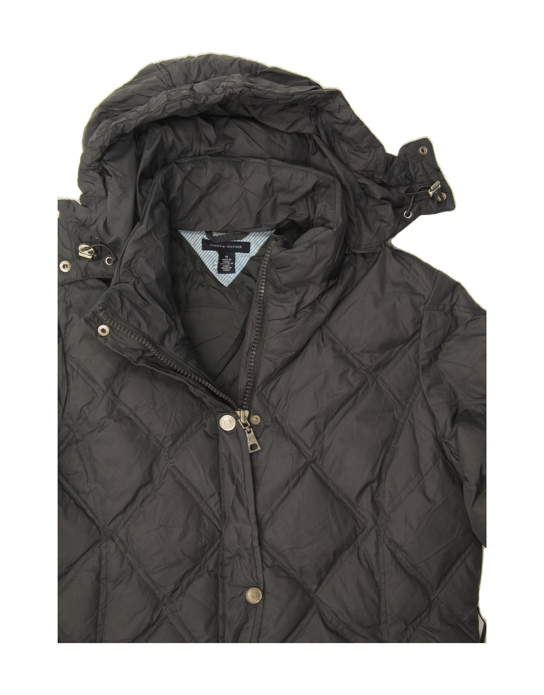 TOMMY HILFIGER Womens Hooded Padded Jacket UK 14 Medium Grey Nylon Vintage Tommy Hilfiger and Second-Hand Tommy Hilfiger from Messina Hembry 