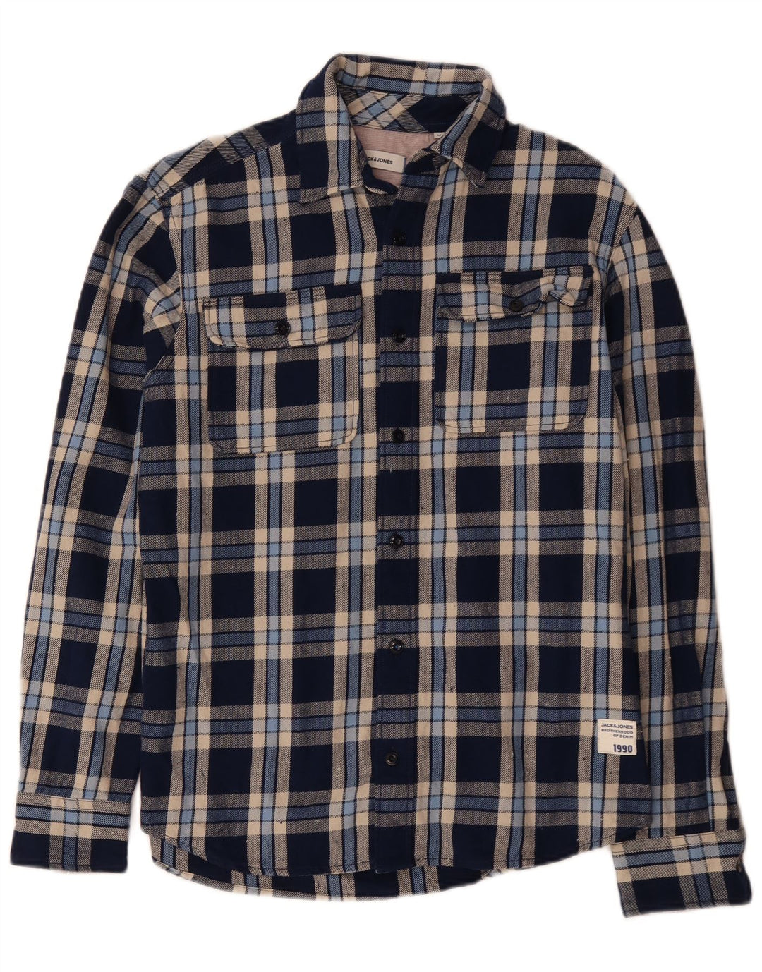 JACK & JONES Chemise Flanelle Homme Bleu Marine Moyen à Carreaux Coton