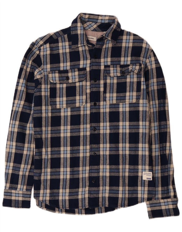 JACK & JONES Chemise Flanelle Homme Bleu Marine Moyen à Carreaux Coton
