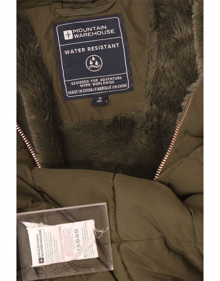 Mountain Warehouse Veste matelassée à capuche pour fille 12-13 ans Kaki Polyester
