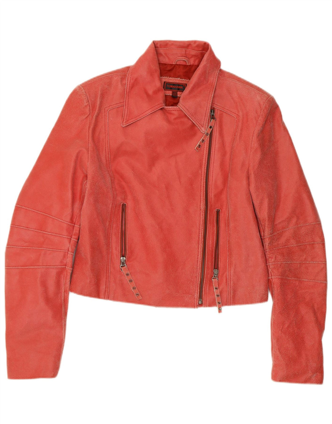TOMAHAWK Veste de motard en cuir court pour femme IT 44 Cuir rouge moyen