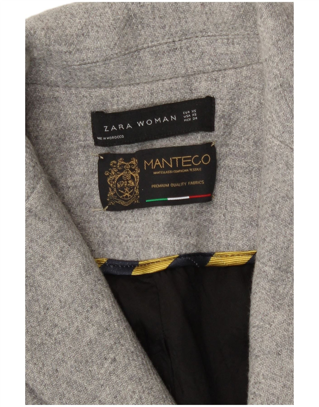 Zara Womens Double Breasted Coat UK 6 XS Laine Grise