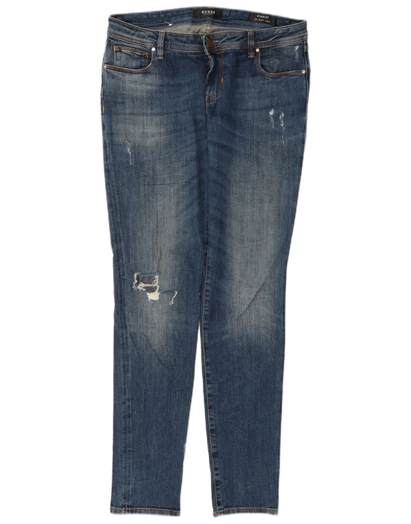 Guess Femme Starlet Jean skinny bas en détresse W30 L32 Bleu Coton