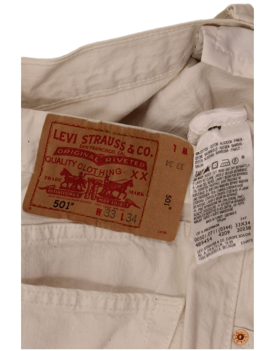 Levi's Short en Jean 501 W33 Homme Blanc Moyen Coton