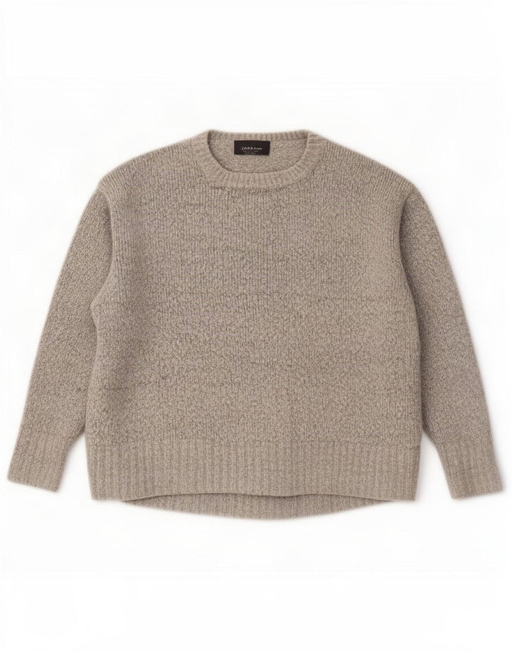 Zara Pull surdimensionné à col rond pour femme UK 10 Petit gris moucheté
