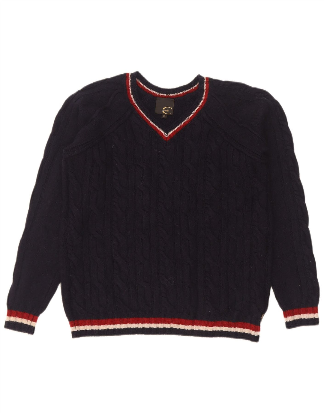 Just Cavalli Pull col V pour femme UK 14 Bleu marine moyen