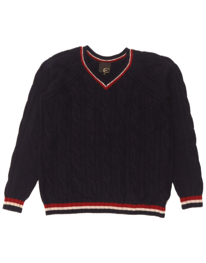 Just Cavalli Pull col V pour femme UK 14 Bleu marine moyen