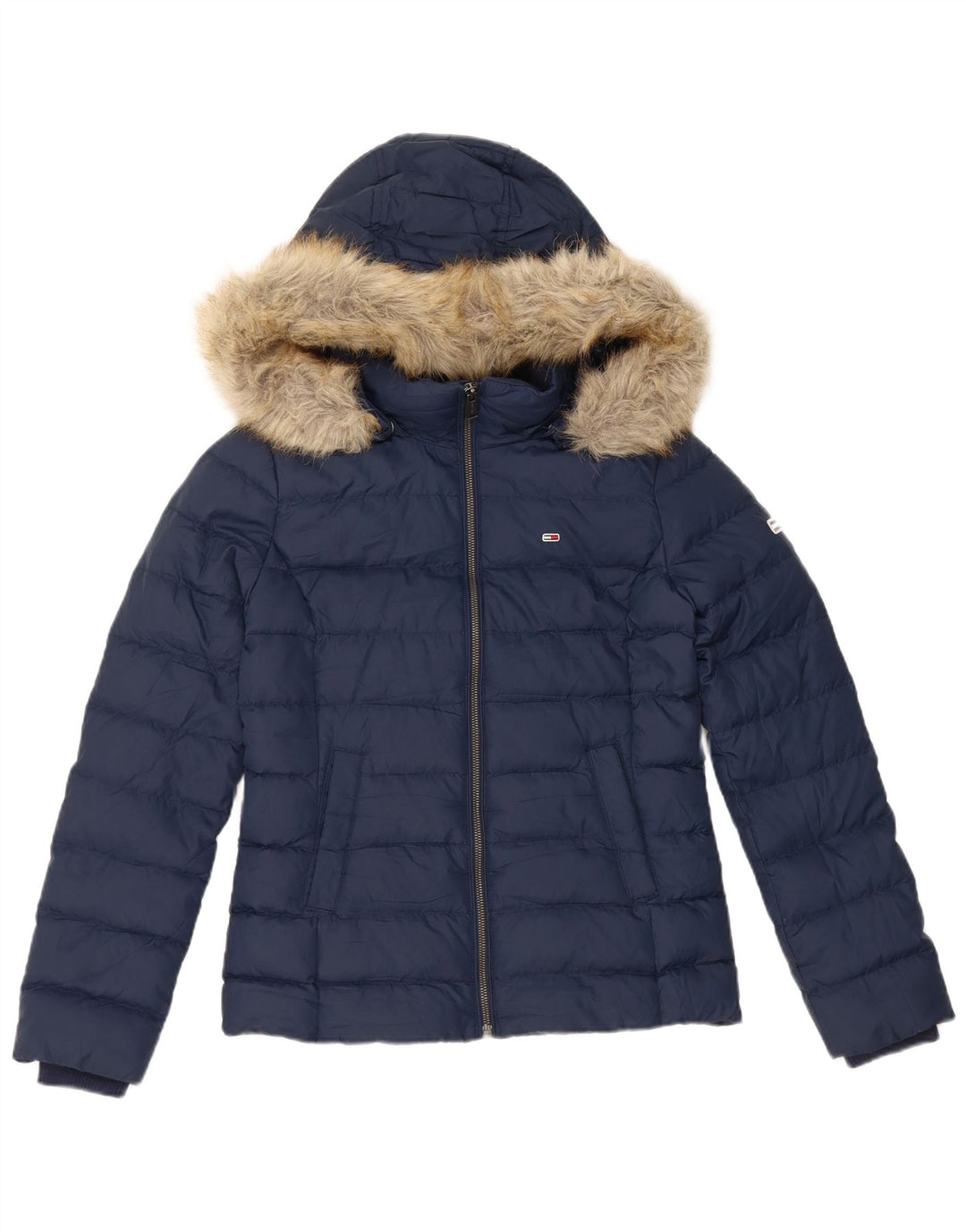 Tommy Hilfiger Veste matelassée à capuche pour femme UK 10 Small Bleu marine Polyester