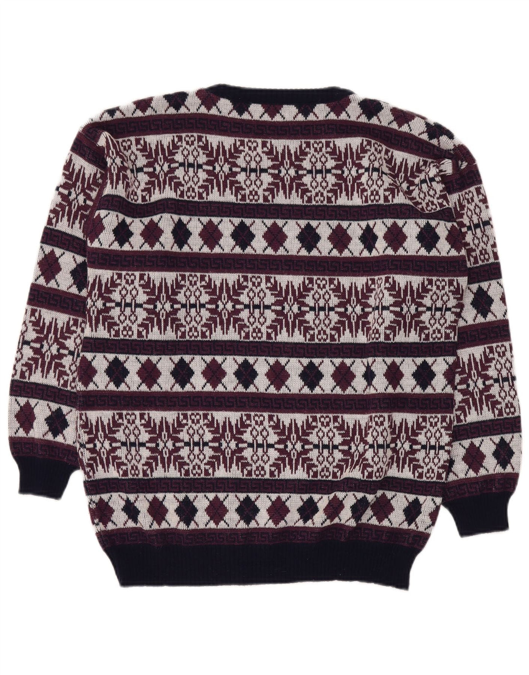VINTAGE Pull ras du cou pour homme UK 40 Medium Burgundy Fair Isle