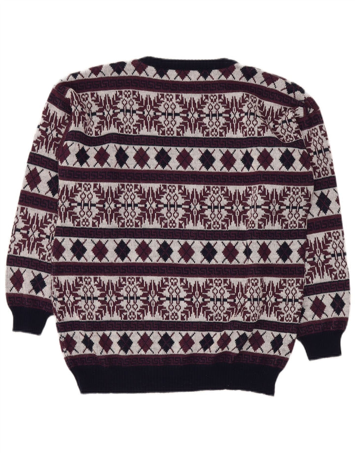 VINTAGE Pull ras du cou pour homme UK 40 Medium Burgundy Fair Isle
