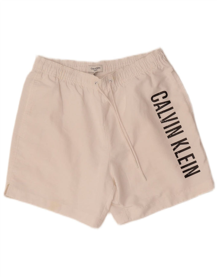 Calvin Klein Short de bain graphique pour homme Petit Blanc Polyester