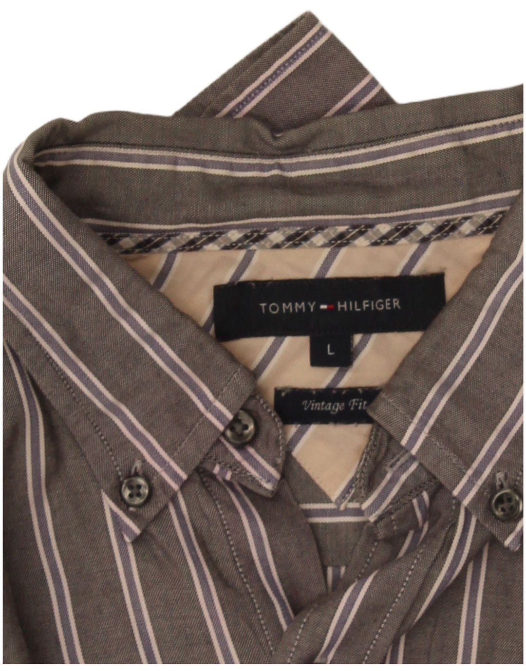 Tommy Hilfiger Chemise Vintage Fit pour Hommes Large Gris Rayé