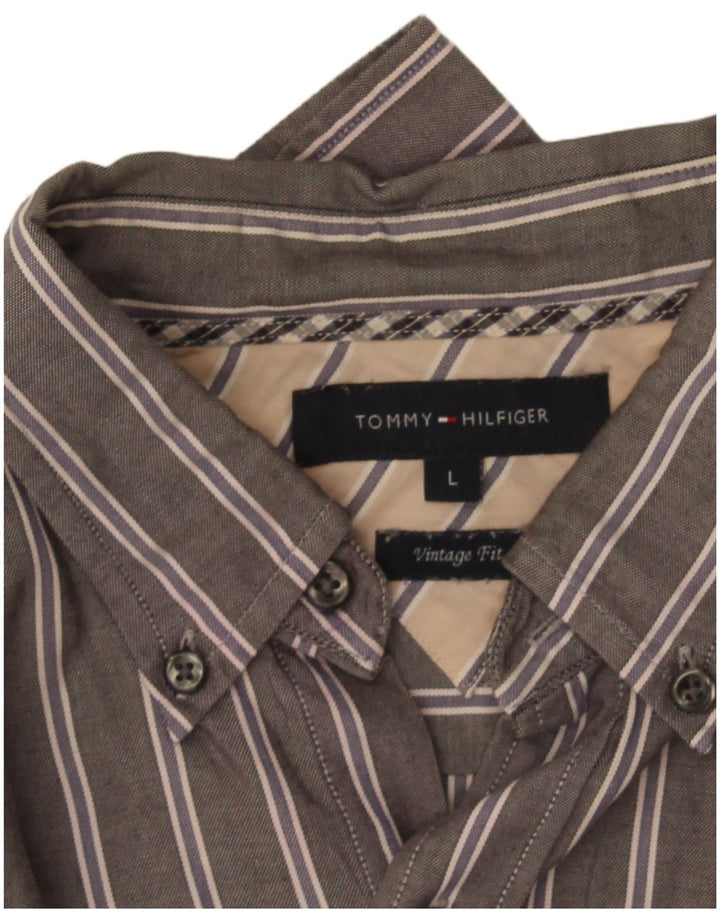 Tommy Hilfiger Chemise Vintage Fit pour Hommes Large Gris Rayé