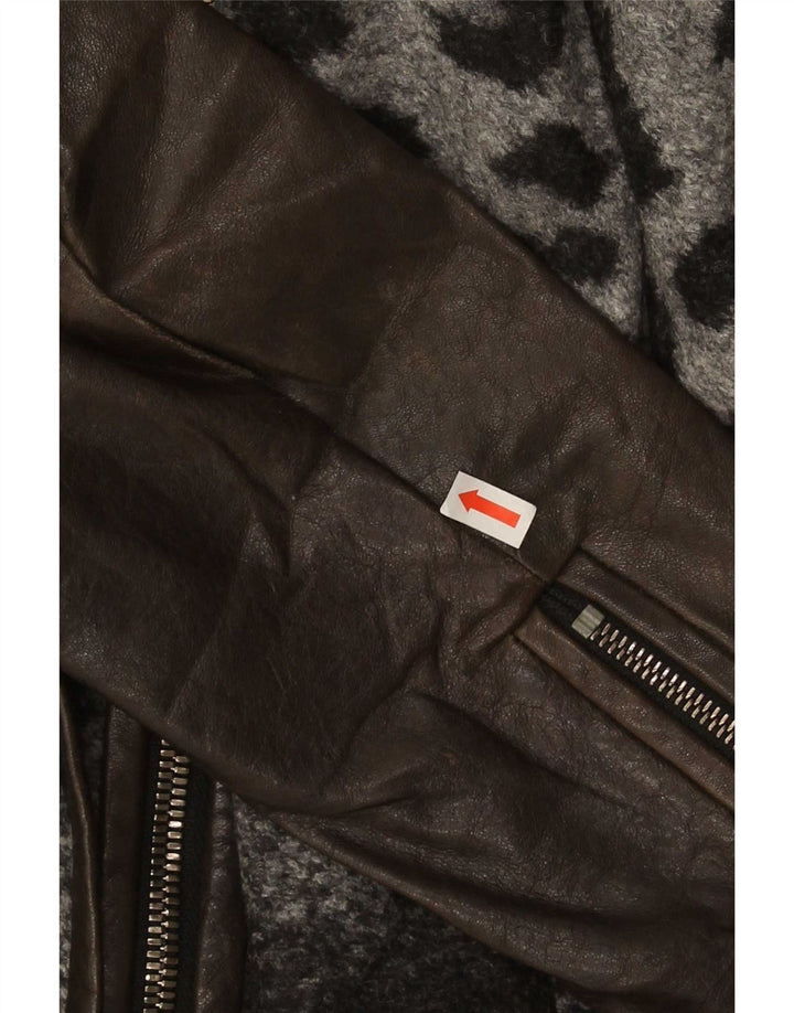 Veste en cuir femme vintage UK 10 Petit imprimé animal brun