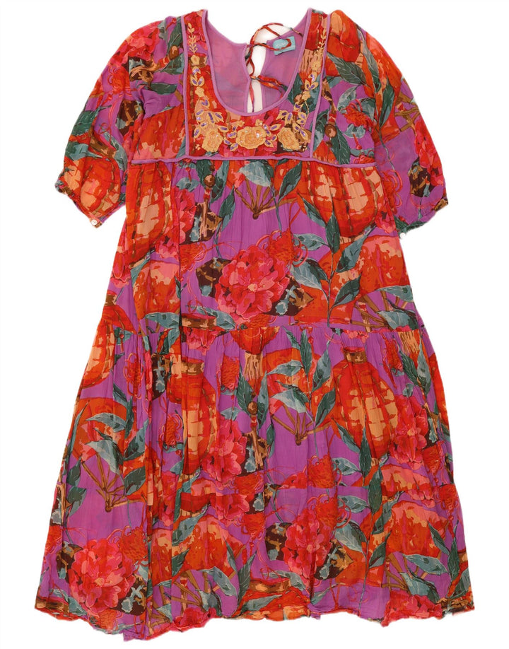 ICONIQUE Robe à Volants pour Femme UK 20 2XL Coton Floral Rouge