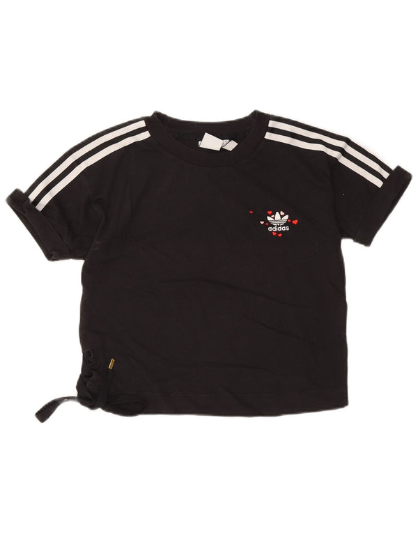 Adidas Womens Crop T-Shirt Top UK 10 Petit Noir Coton