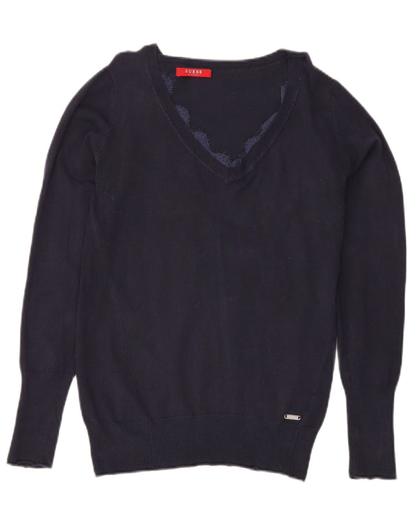 Guess Pull col V pour femme UK 12 Bleu marine moyen