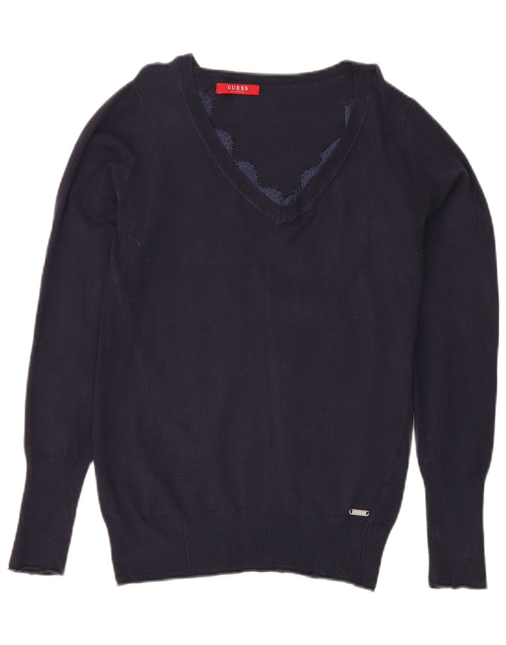 Guess Pull col V pour femme UK 12 Bleu marine moyen