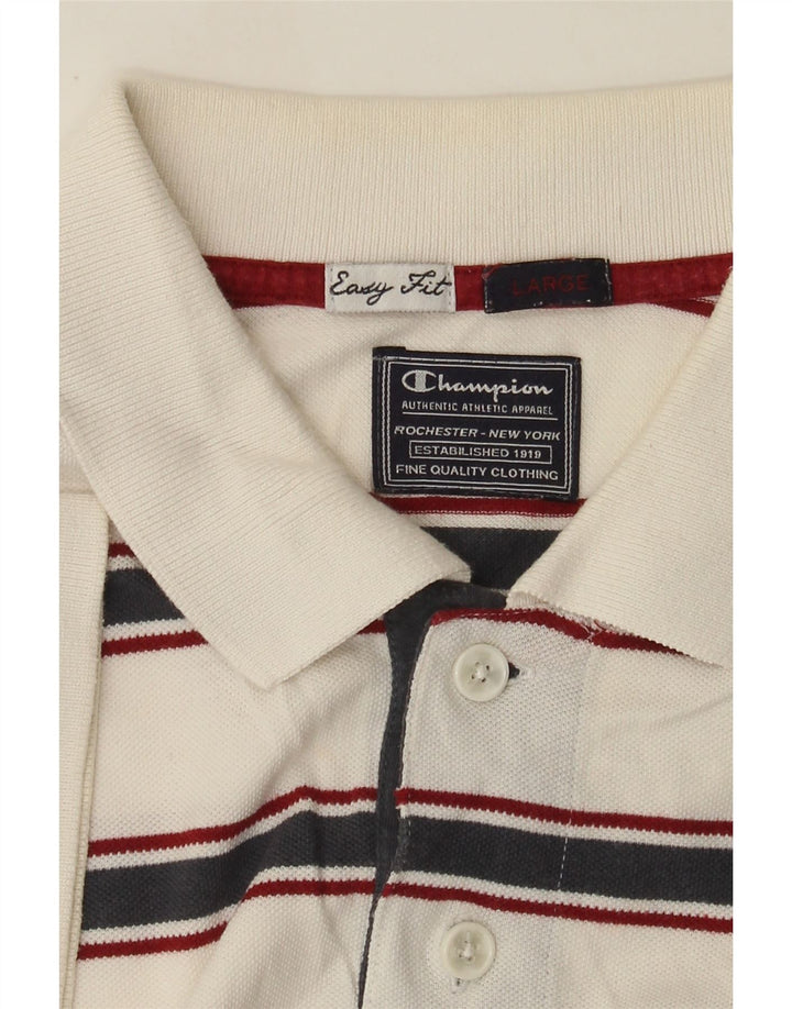 Champion Polo Easy Fit pour homme Large rayé blanc
