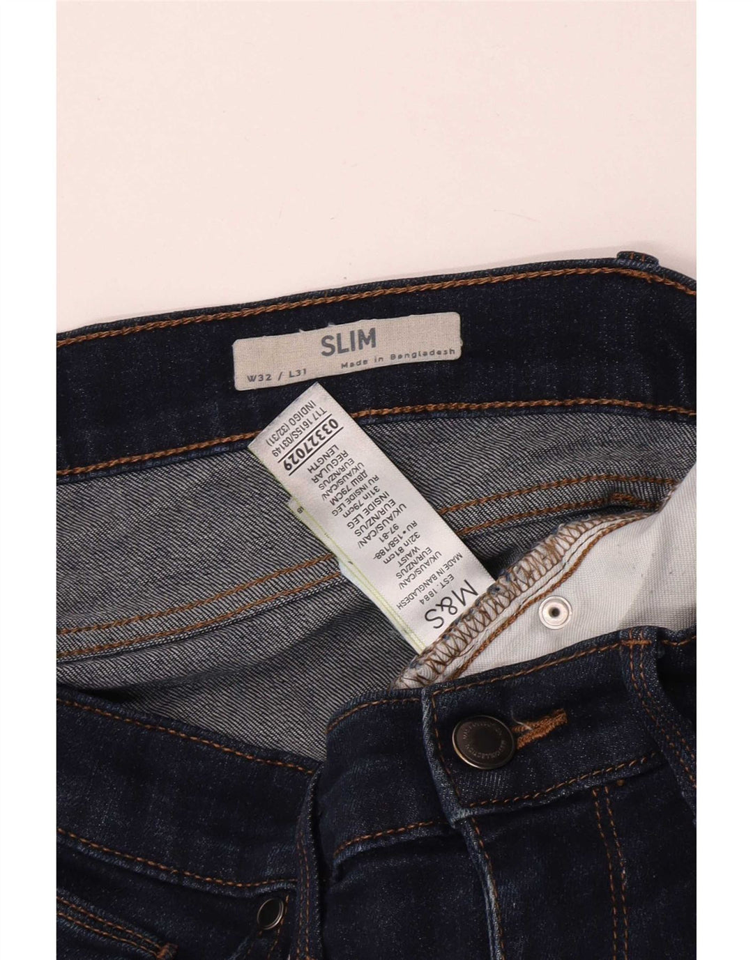 Marks & Spencer Jean Slim Homme W32 L31 Bleu Marine Coton