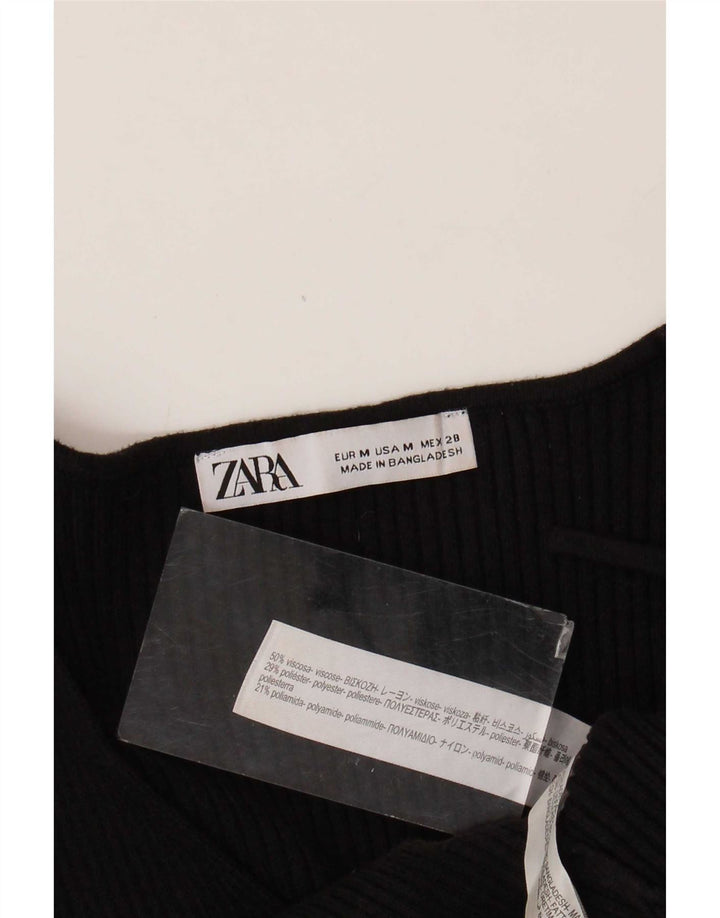 Zara Haut court à manches longues pour femme UK 12 Viscose noir moyen