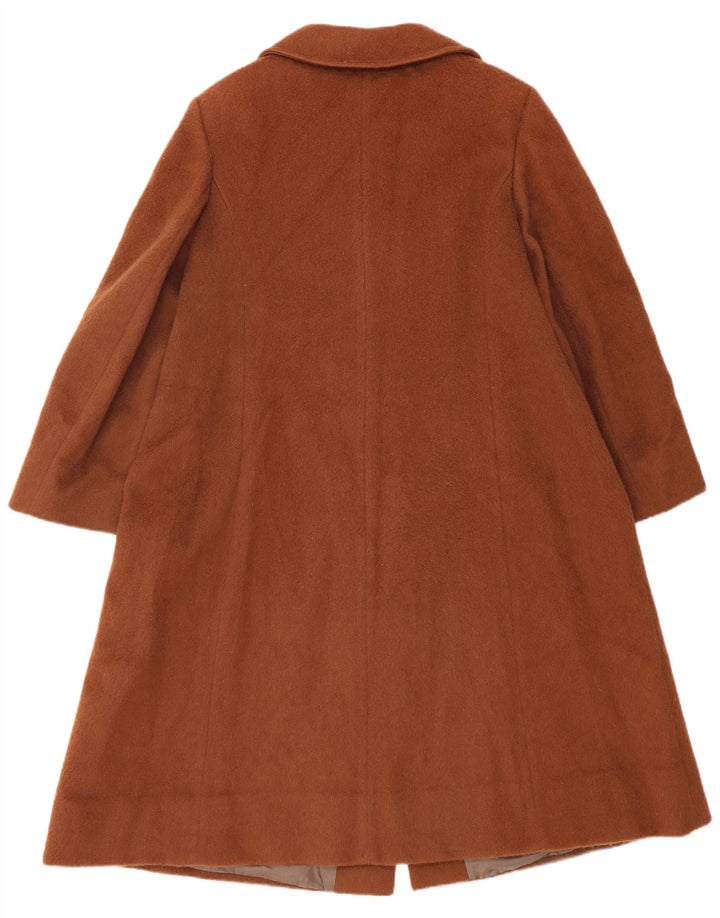 vintage Femme Pardessus UK 14 Laine Vierge Brun Moyen