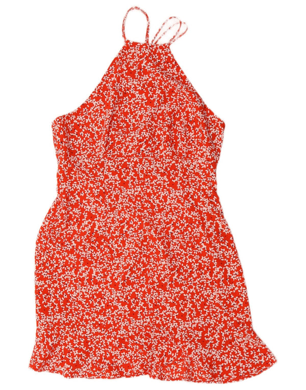 Zara Womens Halter Dress UK 12 Moyen Rouge Floral
