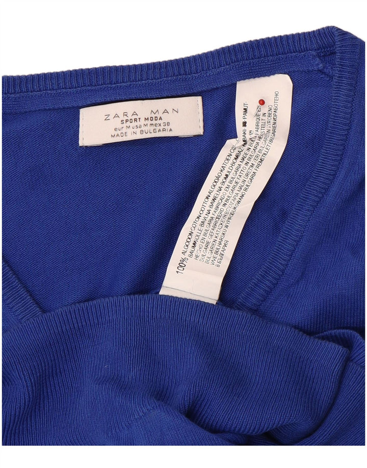 Zara Pull Col V Homme Bleu Moyen Coton