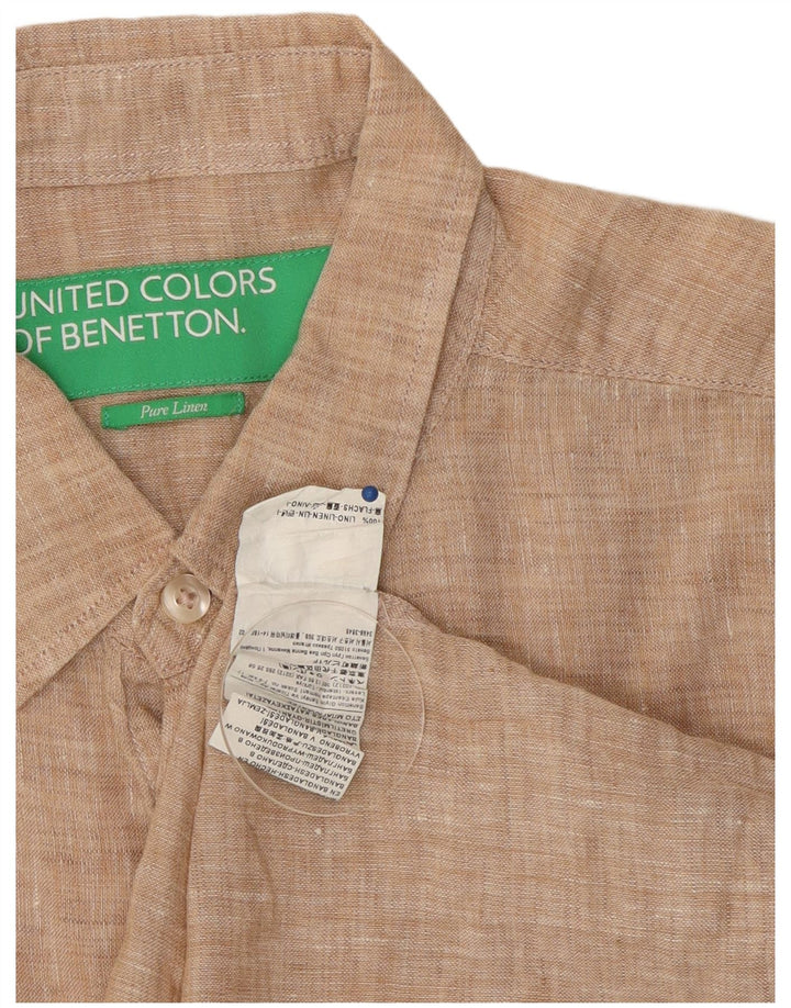 Benetton Chemise à Manches Courtes Homme Lin Beige Large