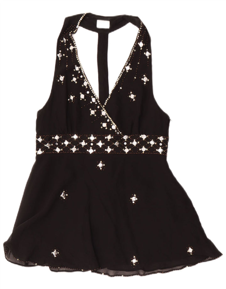 Oasis Haut dos nu pour femme UK 12 Soie noire moyenne