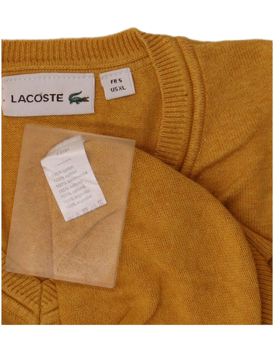 LACOSTE Homme Col V Pull Pull Taille 5 Grand Coton Jaune