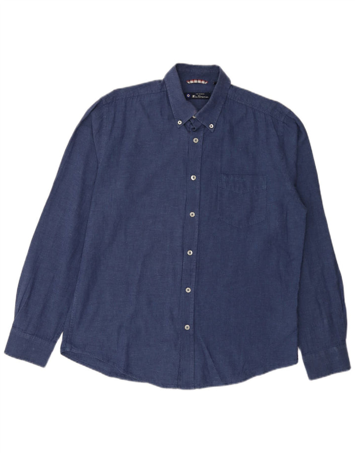 BEN SHERMAN Chemise Homme Lin Bleu Marine Moyen