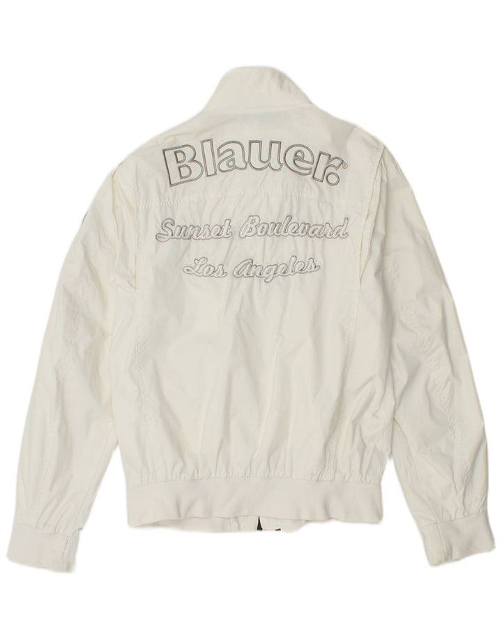 BLAUER Womens Graphic Bomber Jacket UK 14 Medium White Polyamide