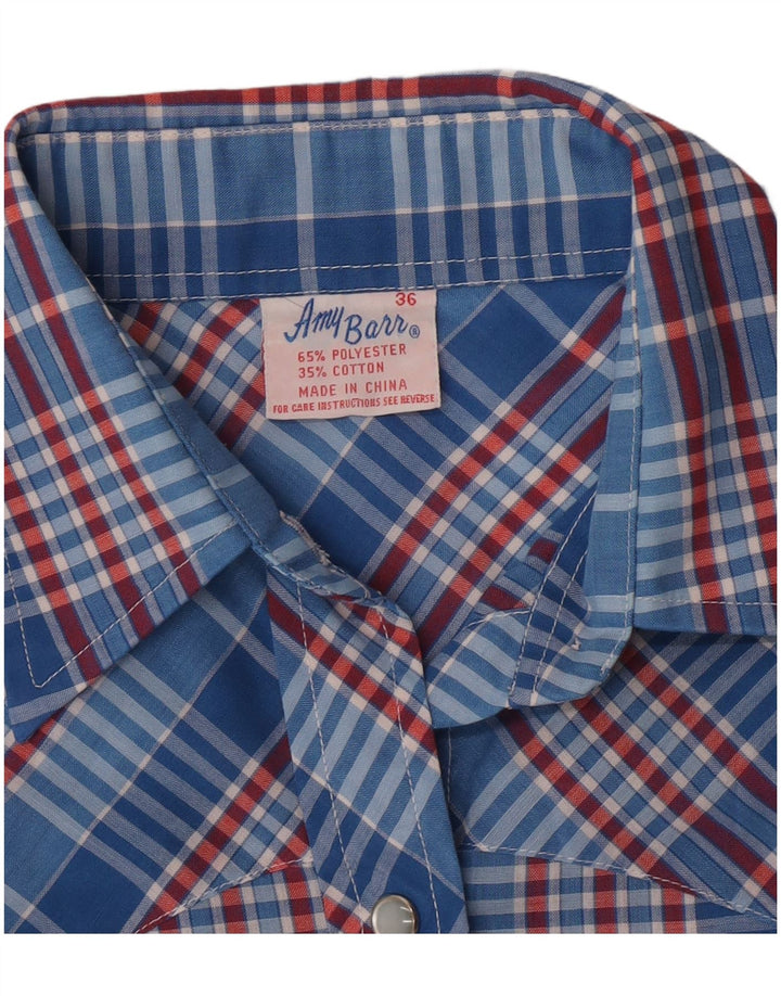 Amy Barr Chemise Western Femme Taille 36 Petit Bleu Plaid Polyester