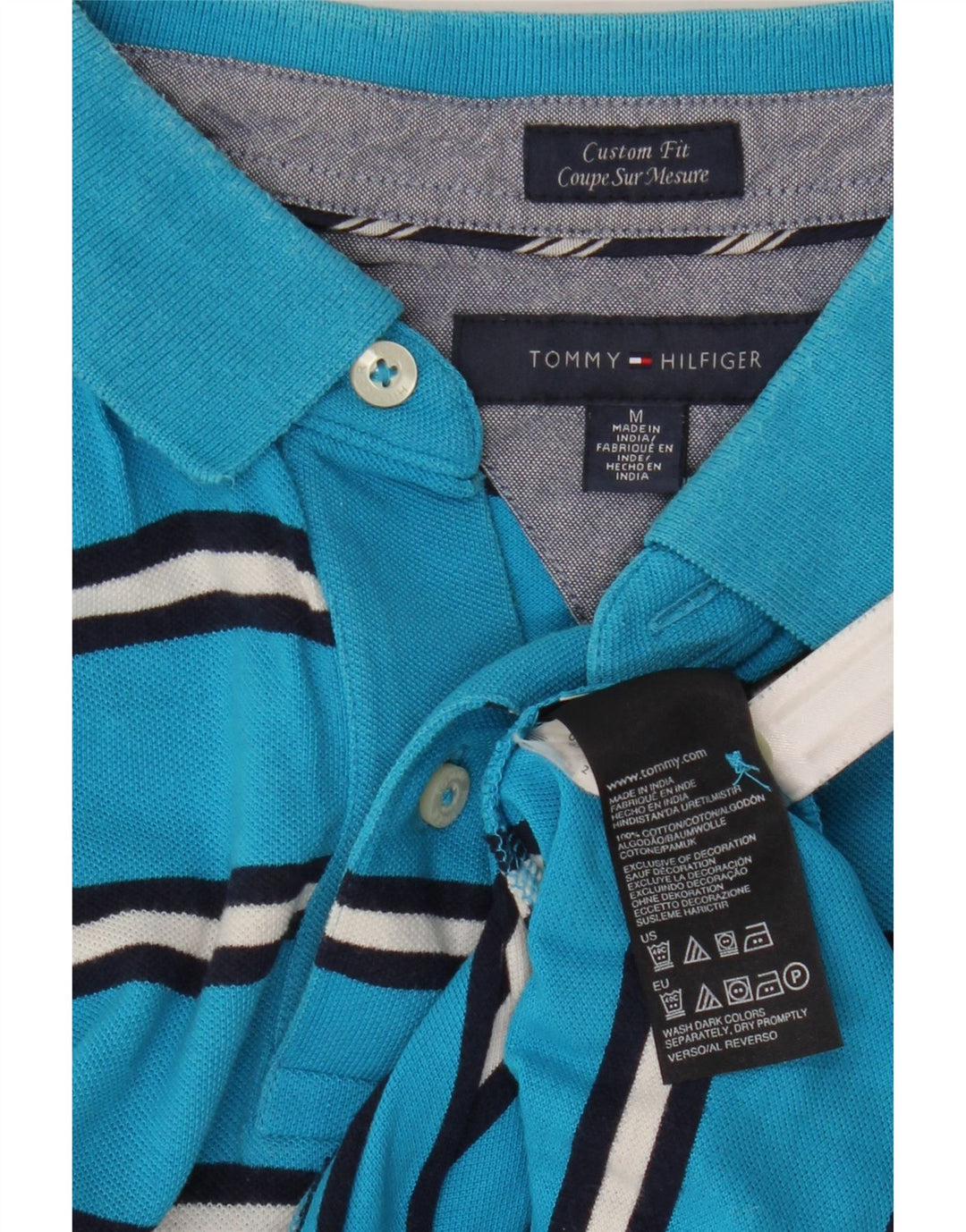 Tommy Hilfiger Polo Custom Fit Homme Bleu Moyen Rayé Coton