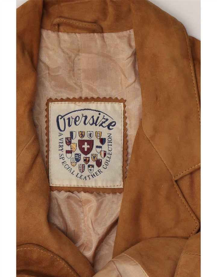 vintage Femme 3 Boutons Blazer En Daim Veste UK 14 Cuir Beige Moyen