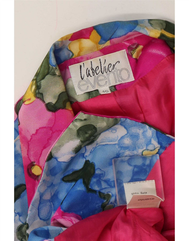 vintage Femme 1 Bouton Blazer Veste IT 46 Grande Soie Florale Multicolore