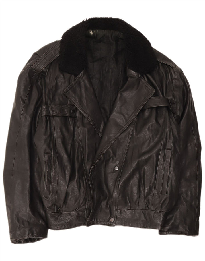 veste en cuir double boutonnage vintage pour hommes UK 42 XL Noir