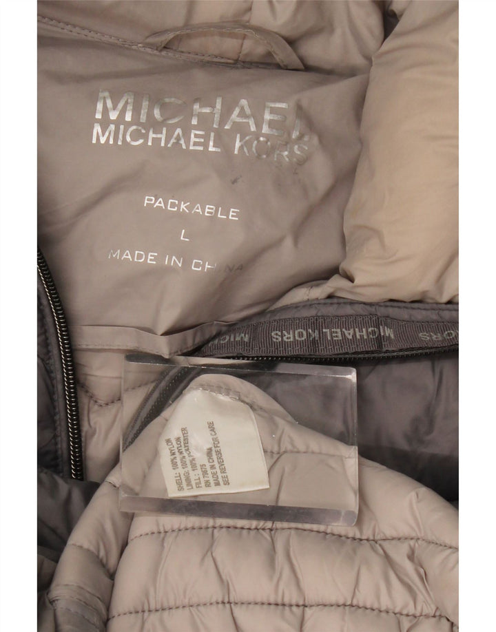 MICHAEL KORS Manteau rembourré à capuche pour femme UK 16 Large Nylon gris