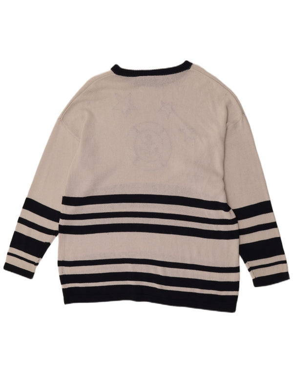 Color Ville Pull long col bateau pour femme EU 44/46 XL Blanc rayé