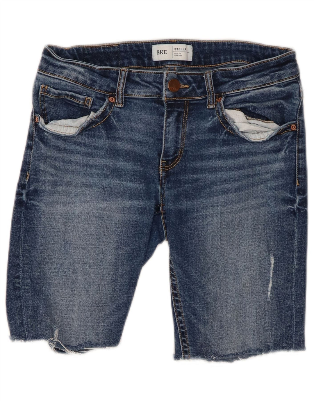 BKE Femmes Stella Taille Basse Denim Déchiré Short W28 Bleu Moyen Coton