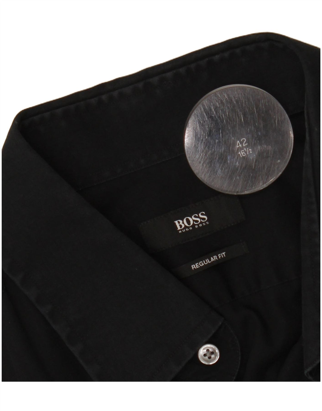 HUGO BOSS Chemise coupe régulière pour homme Taille 16 1/2 42 Large Noir