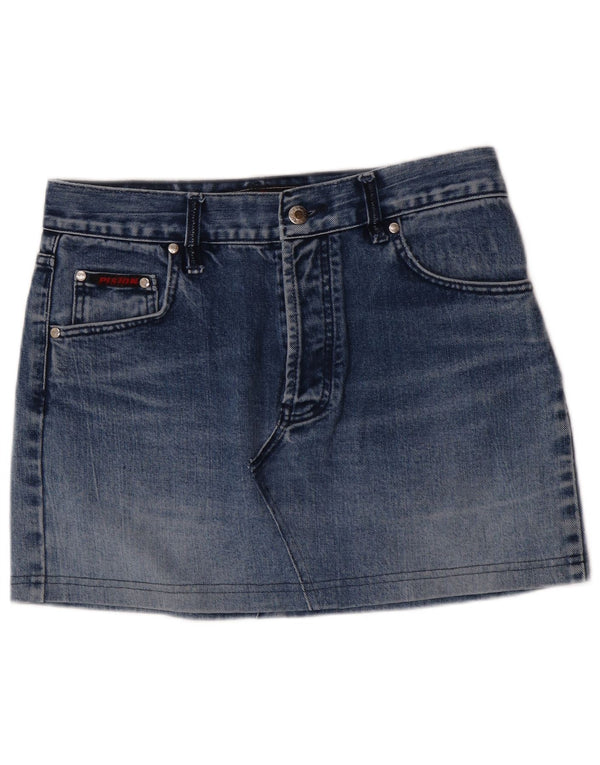 vintage Femme Mini Jupe En Jean W33 Grand Coton Bleu