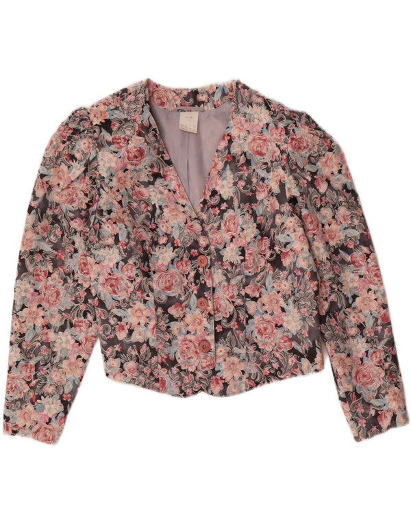vintage Womens Crop Blazer Veste UK 12 Moyen Multicolore Floral