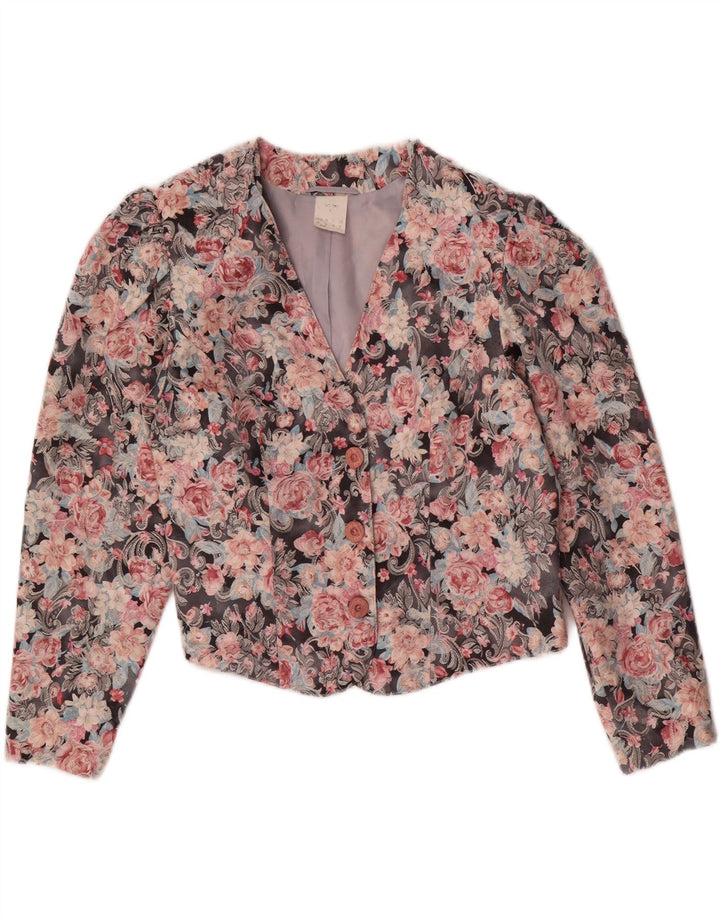 vintage Womens Crop Blazer Veste UK 12 Moyen Multicolore Floral