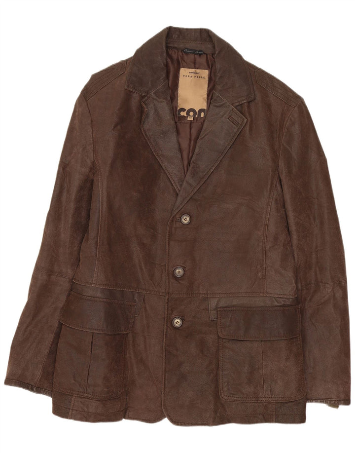 CONBIPEL Veste blazer en cuir à 3 boutons pour homme IT 50 Grand cuir marron