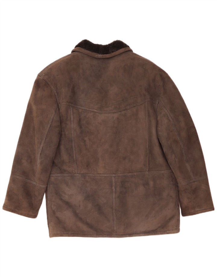 Veste Shearling Homme Vintage IT 48 Cuir Gris Moyen