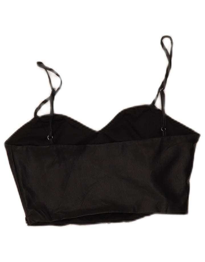 Zara Womens Faux Leather Corset Top UK 12 Moyen Noir
